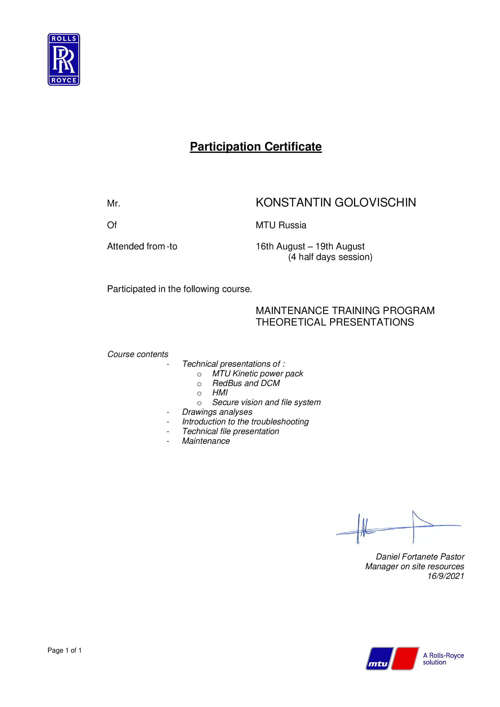 Participation Certificate